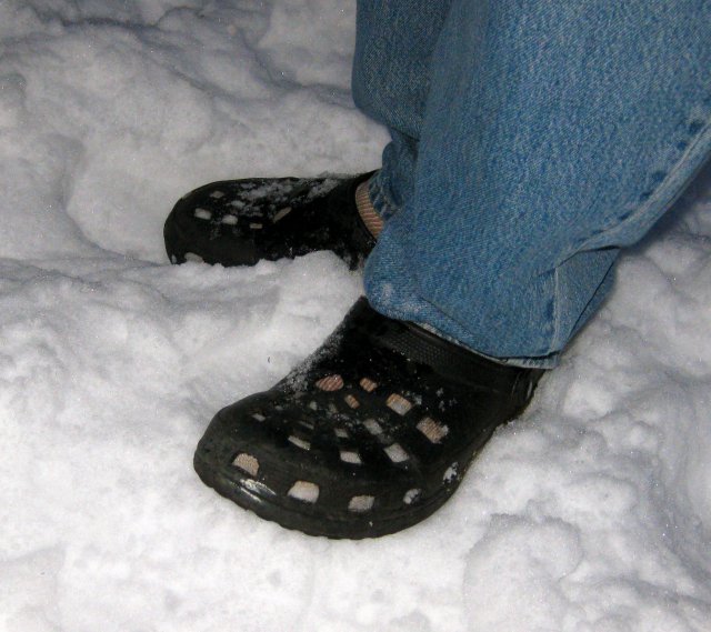 crocs in snow